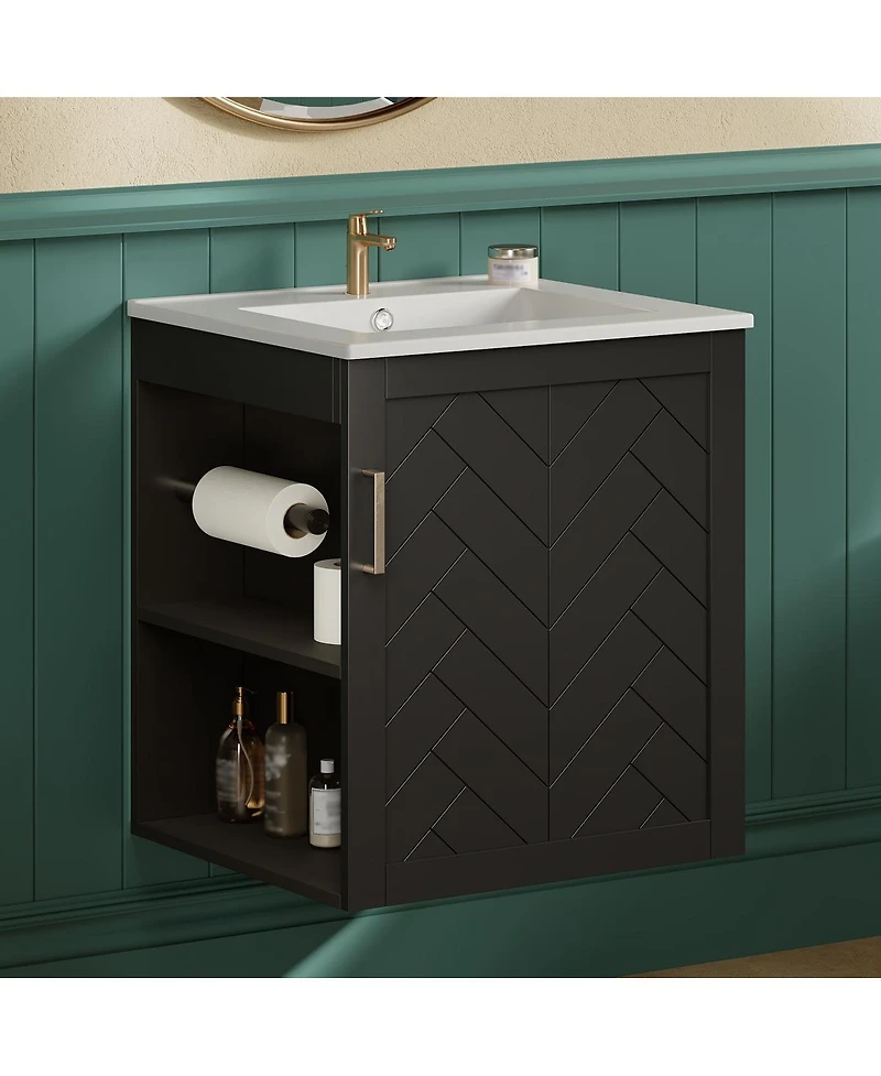 Sillysis 20" Wall Mounted Bathroom Vanity with Sink, Modern Floating Open Shelves for Small Spaces