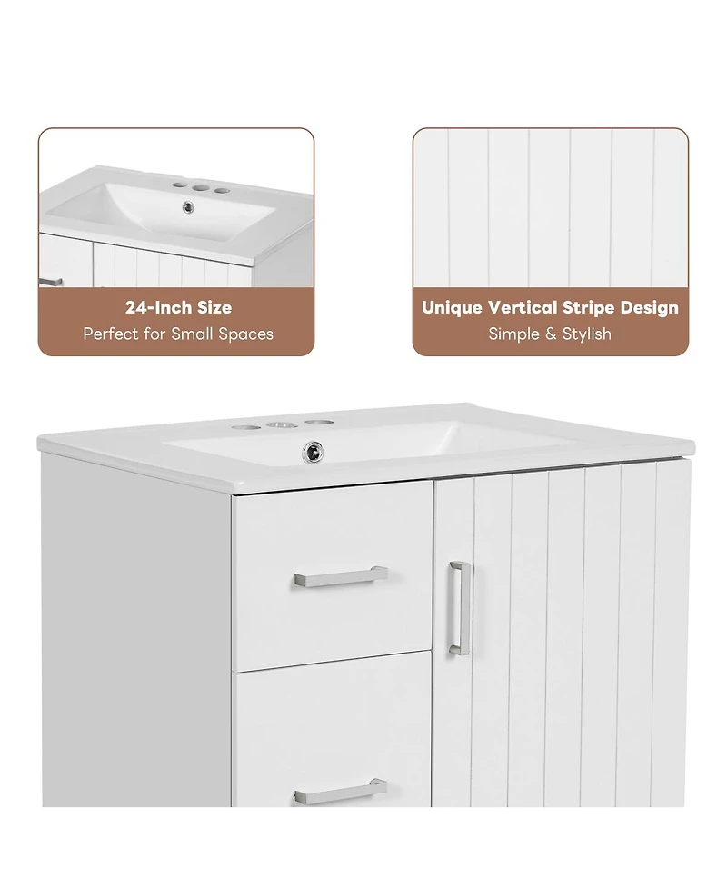 Sillysis 24" Modern Bathroom Vanity with Sink, Small Freestanding 2 Drawers and Soft Close Door