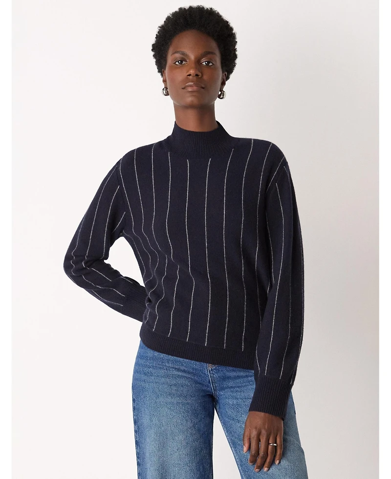 Whistles Women's Stripe Wool Funnel Neck Knit Sweater