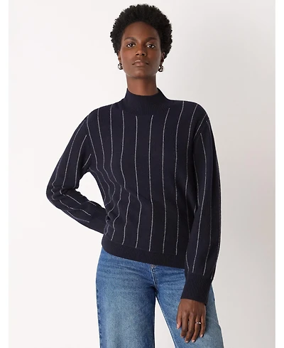 Whistles Women's Stripe Wool Funnel Neck Knit Sweater