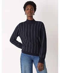 Whistles Women's Stripe Wool Funnel Neck Knit Sweater