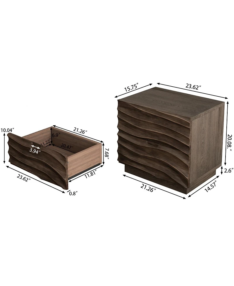 Streamdale Furniture Solid Wood Nightstand with 2 Drawers