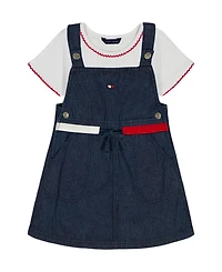 Tommy Hilfiger Girls' 2T-6X Short-Sleeve Pointelle T-Shirt and Denim Skirtall, 2-Piece Set