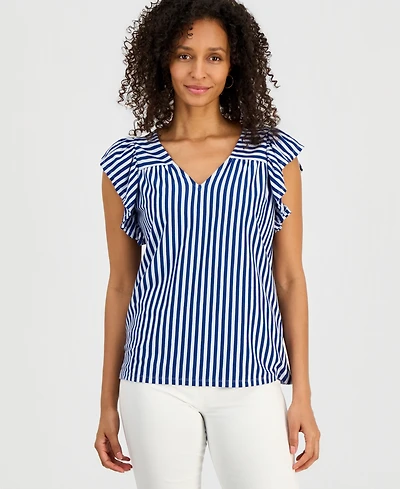 Style & Co Women's Printed V-Neck Flutter-Sleeve Top, Macy's Exclusive