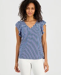 Style & Co Women's Printed V-Neck Flutter-Sleeve Top, Macy's Exclusive