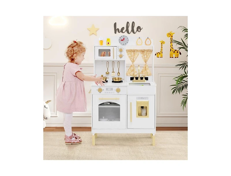 Slickblue Kids Wooden Chef Pretend Play Kitchen with Adjustable Heights