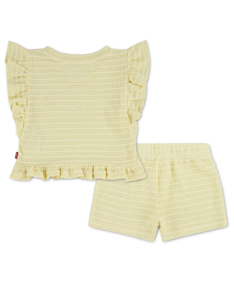 Levi's Toddler Girls' 2T-5T Ruffle Round Neck Top & Shorts, 2-Piece Set
