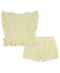 Levi's Toddler Girls' 2T-5T Ruffle Round Neck Top & Shorts, 2-Piece Set