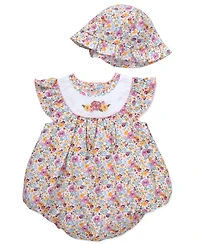 Baby Essentials Girls' Floral Bubble Romper & Hat, 2-Piece Set