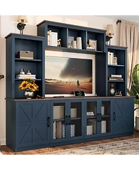 Streamdale Furniture Wall Unit Entertainment Center with Charging Station & Usb, Blue