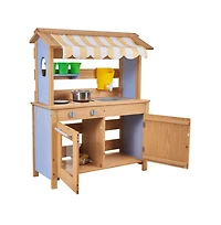 Slickblue Outdoor Wooden Mud Kitchen for Kids with Sink, Canopy & Tools