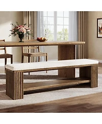 Tribesigns 63" Solid Wood Dining Bench, Farmhouse Upholstered End of Bed Bench with Removable Faux Lambswool Cushion,Indoor Long Entryway Bench