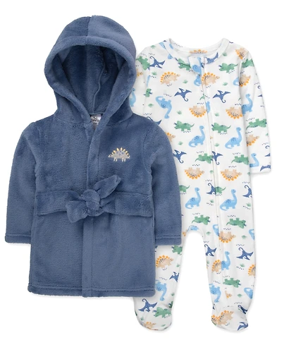 Baby Essentials Boys' Dino Robe and Footed Sleeper, 2-Piece Set