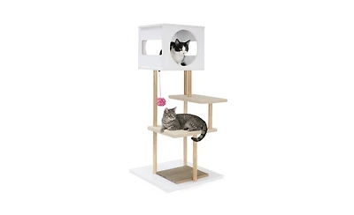 Aostirmotor Multi-Level Cat Tree with 2 Scratching Pads, Dual-Door Condo & Anti-Tip Kit for Indoor Cats