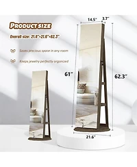 Rainsken 360°Swivel Jewelry Cabinet, Standing Jewelry Armoire Organizer, Lockable Storage Cabinet with Full Length Mirror