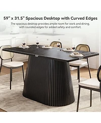 Tribesigns 59" Farmhouse Dining Table for 4-6 People, Modern Rectangular Kitchen Table with Metal Pedestal Base