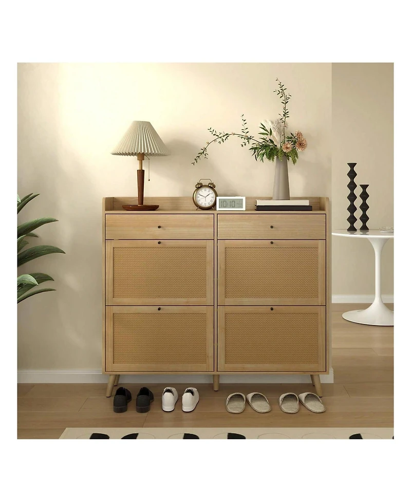 gaomon Oak Slim Freestanding Shoe Cabinet