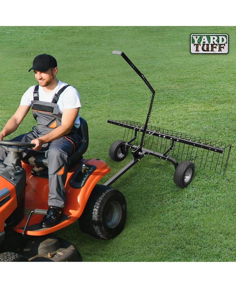 Yard Tuff 72" Pine Straw Atv Tow Behind Steel Landscape Rake w/Wheels & Handle