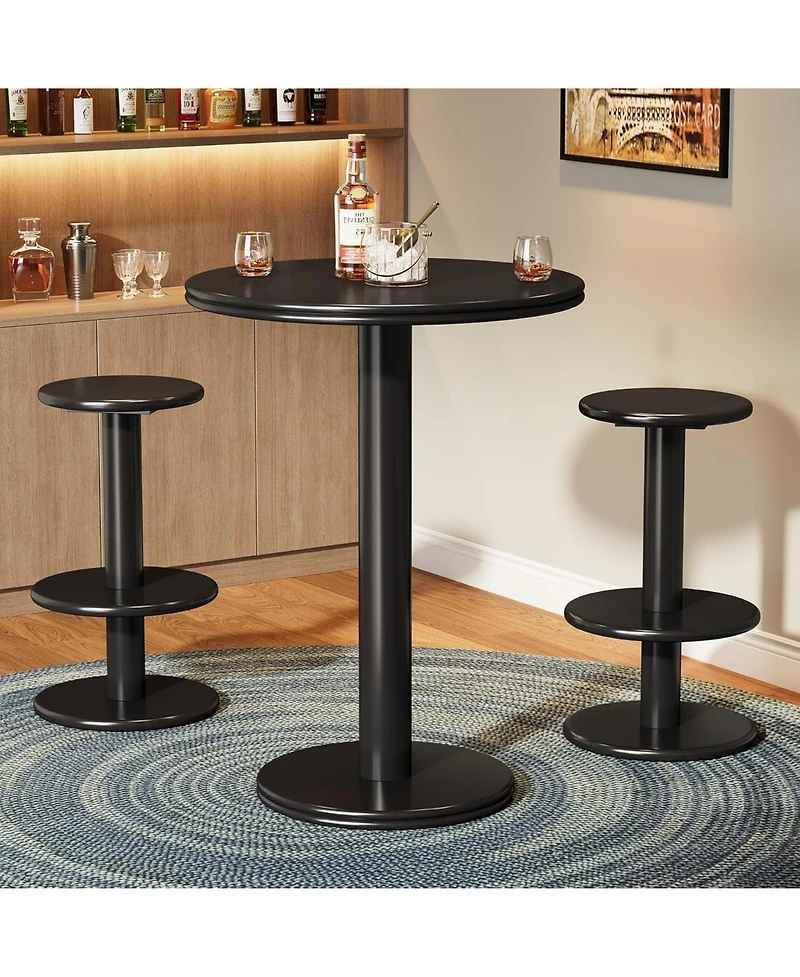 Tribesigns 39.4" H Round Bar Table and Chairs Set, Modern Black Bistro Pub Table with 2 Barstools, Wooden Counter Height Cocktail Table