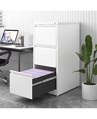 Rainsken 3 Drawer File Cabinet, Vertical Metal File Cabinet with Lock, Steel Storage Organizer for Letter/A4/Legal Size File