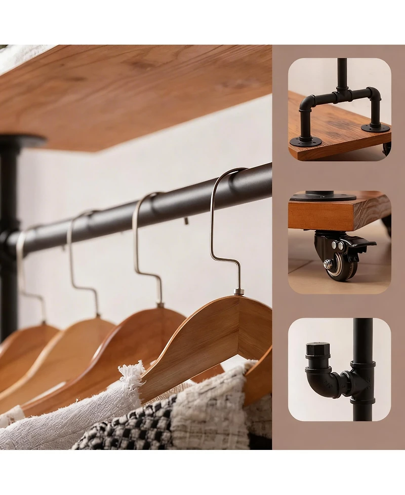 Yigii Industrial Pipe Clothes Rack with Wheels, 2-Tier, Heavy Duty