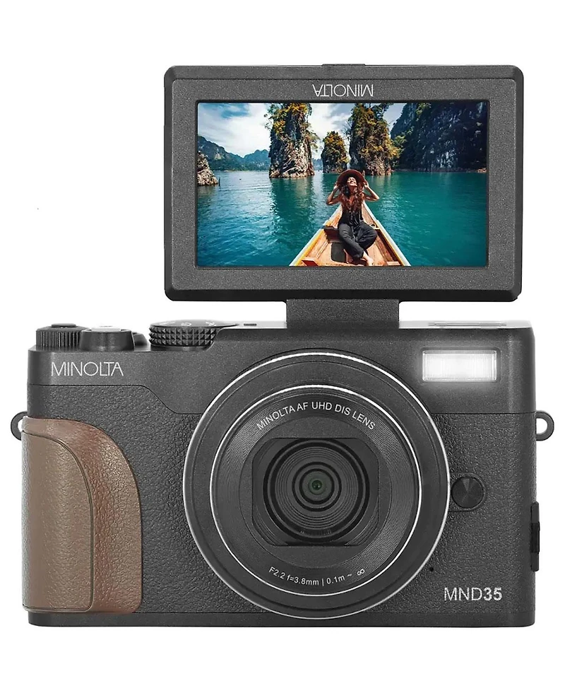 Minolta MND35 64MP 4K Ultra Hd Wi-Fi Digital Camera, Black, Bundle with 64GB Memory Card, Octopus Tripod, Usb 2.0 Card Reader