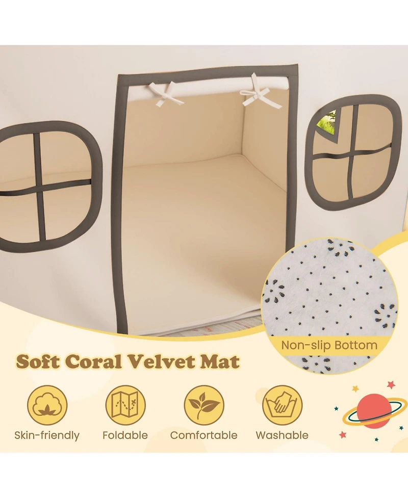 Mecale Kids Large Playhouse Tent with Star Lights, Door Curtain, and Windows, Indoor