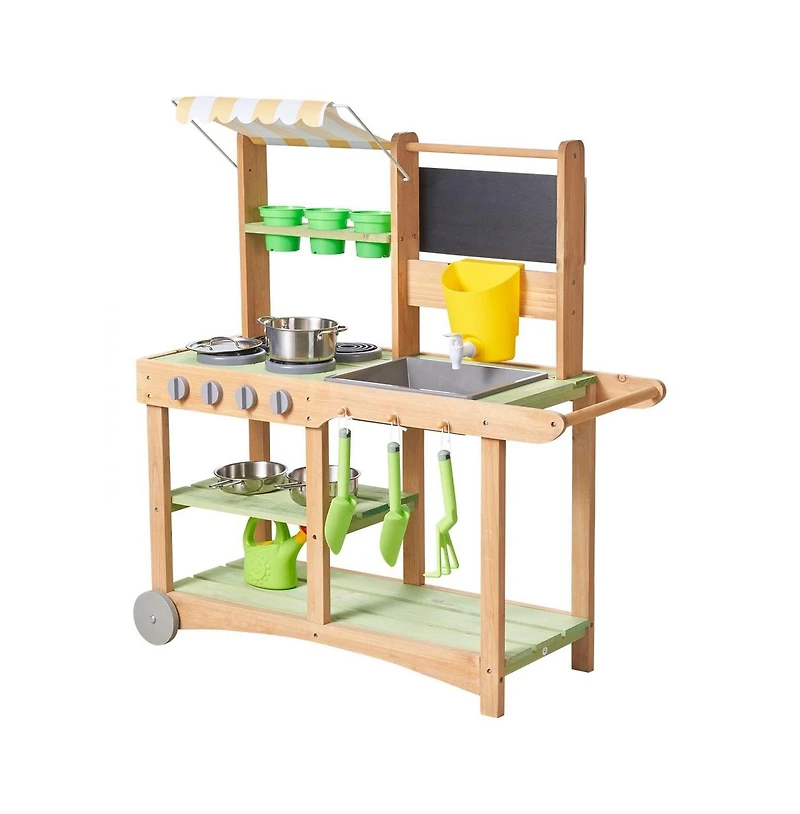Slickblue Kids Outdoor Mud Kitchen Playset with Sink, Canopy & Accessories