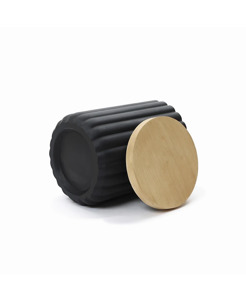 LuxenHome Fluted Round Patio Side Table with Removable Lid & Galvanized Metal Ice Bucket