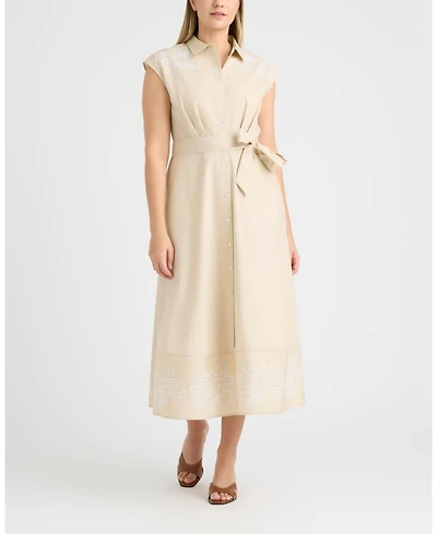 Ellen Tracy Women's Maxi Belted Dress with Embroidered Detail