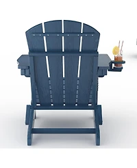 Folding Adirondack Chair Set of 4 with 2 Side Table, Hdpe Outdoor Patio Chair with Cup Holder, All Weather Resistent Wooden Textured for patios