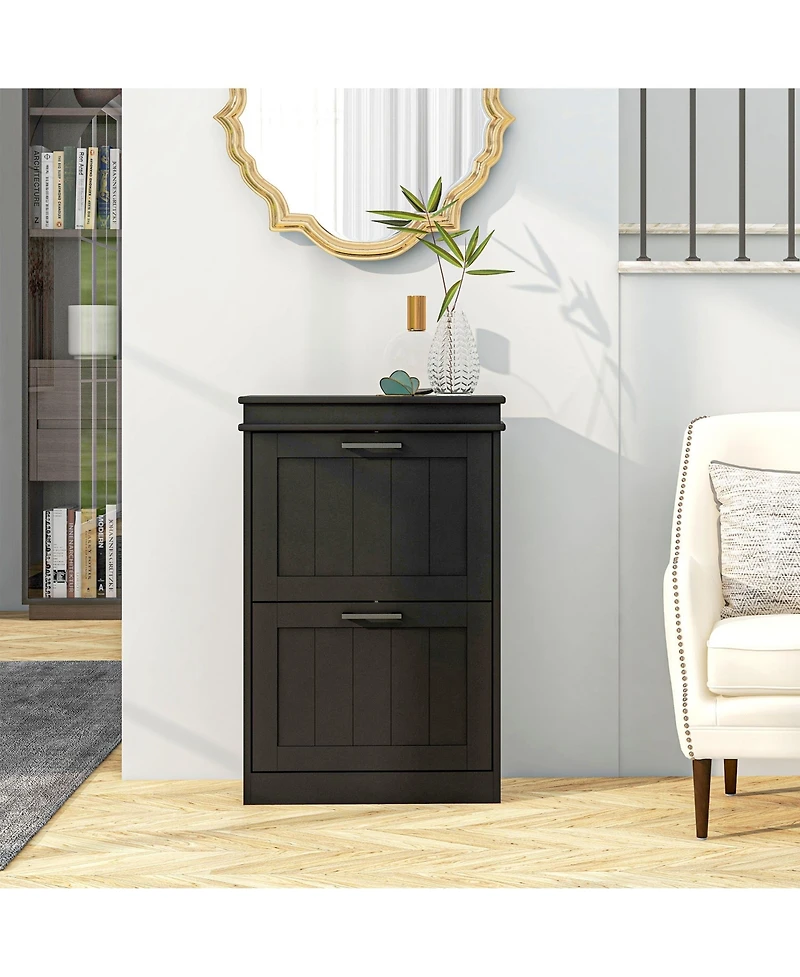 Rainsken 2-Drawer Wood Adjustable Flip-Front Shoe Cabinet