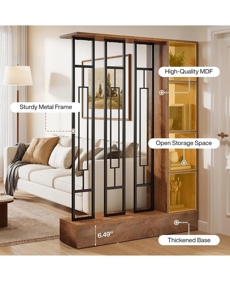 Tribesigns Wall Room Divider with Display Shelves, 70.9" Modern Freestanding Room Divider Screen with Sturdy Base, Wall Partition