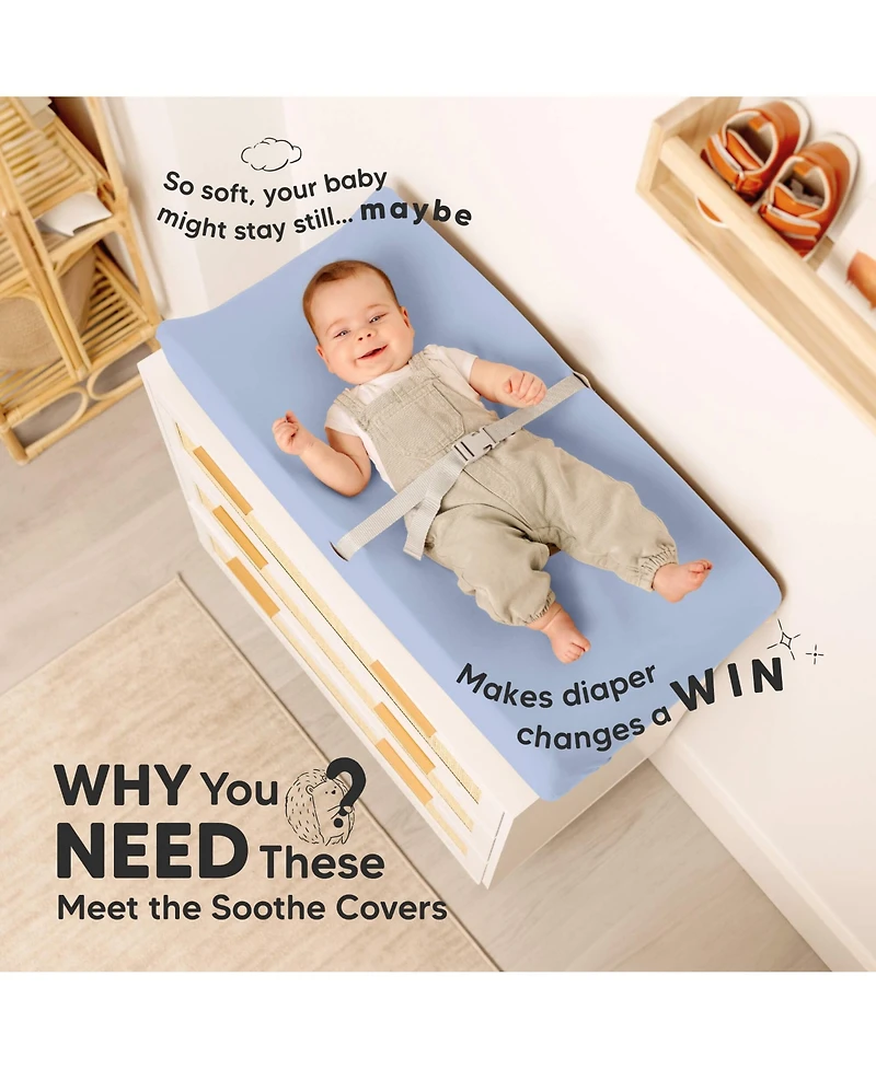 KeaBabies 2pk Soothe Changing Pad Covers for Girl, Boy, Soft Cotton Contoured Diaper Table