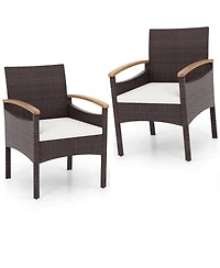 Gymax Pcs Dining Chairs w/ Acacia Wood Armrest Heavy Duty Metal Frame Patio