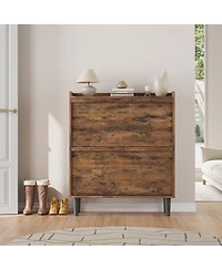 gaomon Wooden Adjustable Shelf 2 Drawer Flip Door Entryway Shoe Cabinet