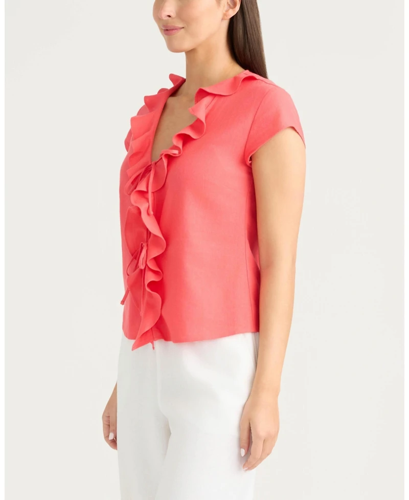 Ellen Tracy Women's Frilled Tie-Front Top