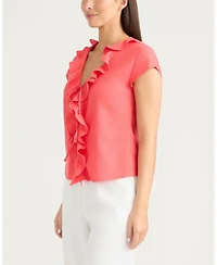 Ellen Tracy Women's Frilled Tie-Front Top