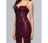 Blondie Nites Juniors' V-Neck Sequin Lace-Up Gown