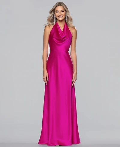 Blondie Nites Juniors' Satin Cowl Neck Gown