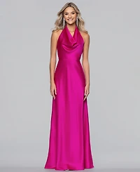Blondie Nites Juniors' Satin Cowl Neck Gown