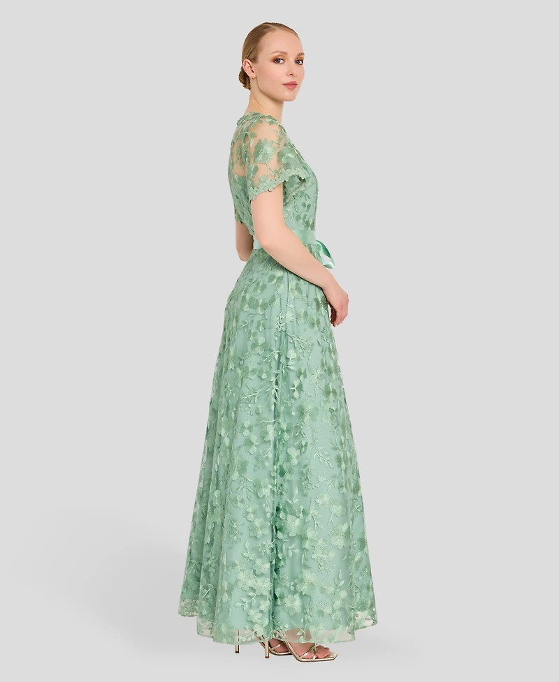 Tahari Asl Women's Short-Sleeve Embroidered Gown