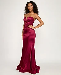 City Studios Junior's Strapless Sweetheart Satin Mermaid Gown