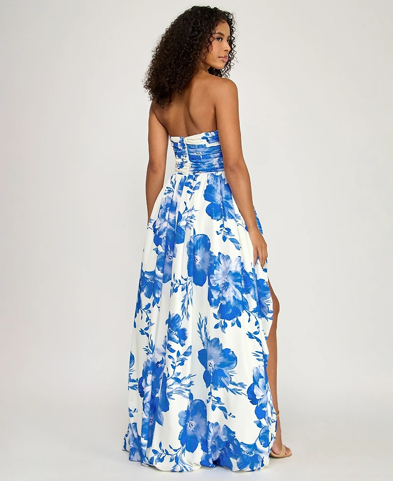 City Studios Junior's Strapless Floral Bubble Maxi Dress