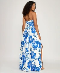 City Studios Junior's Strapless Floral Bubble Maxi Dress