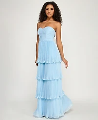 City Studios Women's Pleated Tiered Strapless Gown