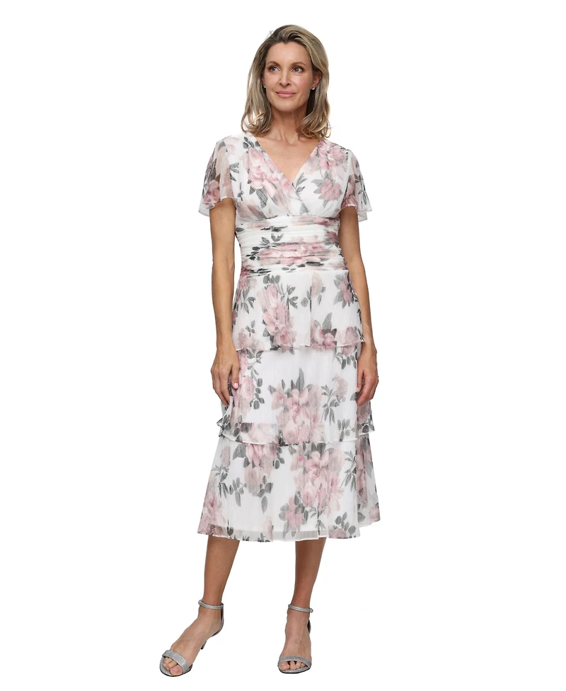 Sl Fashions Women's Printed Tea-Length Midi Dress