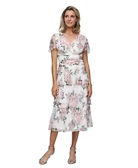 Sl Fashions Women's Printed Tea-Length Midi Dress
