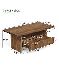 Tribesigns 2-Tier Solid Wood Coffee Table with 2 Drawers, 47.24" Rustic Rectangle Center Tea Table for Living Room with Open Shelf Storage