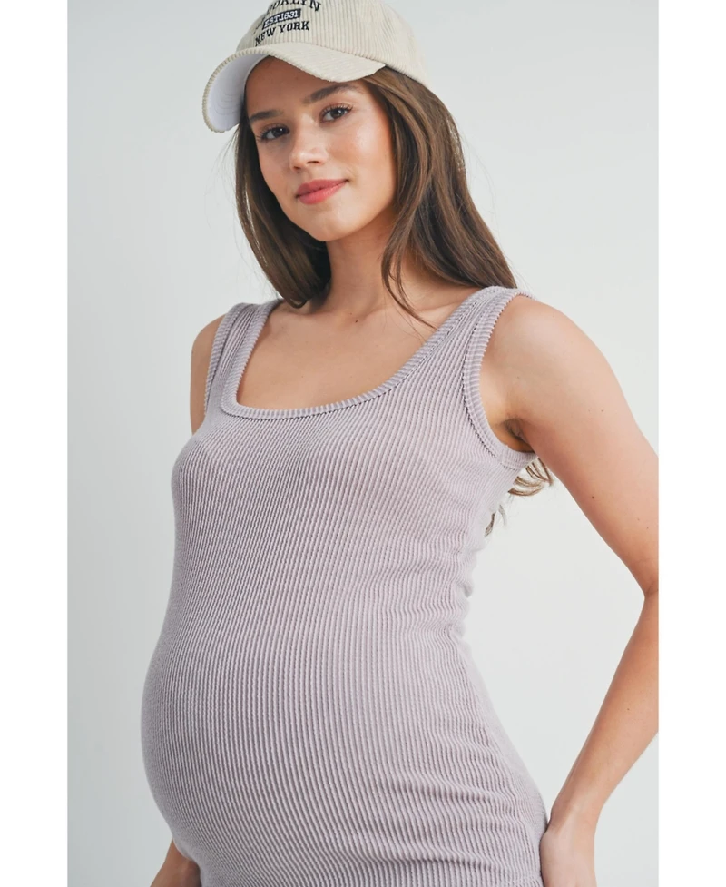 Hello Miz Maternity Square Neck Ribbed Sleeveless Tank Top